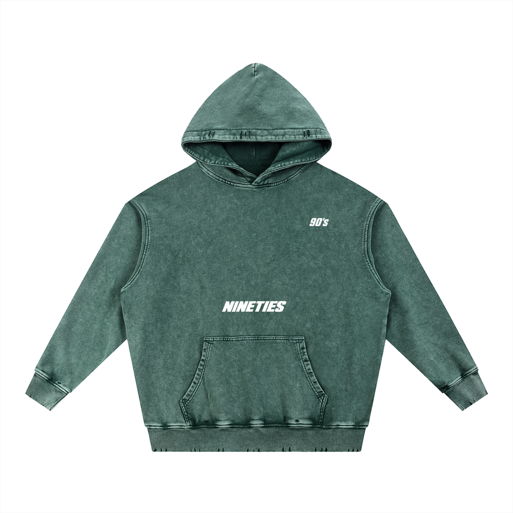 Sweat à Capuche Lourd Neige Délavé Effiloché à la Main - Cranking NINETIES
