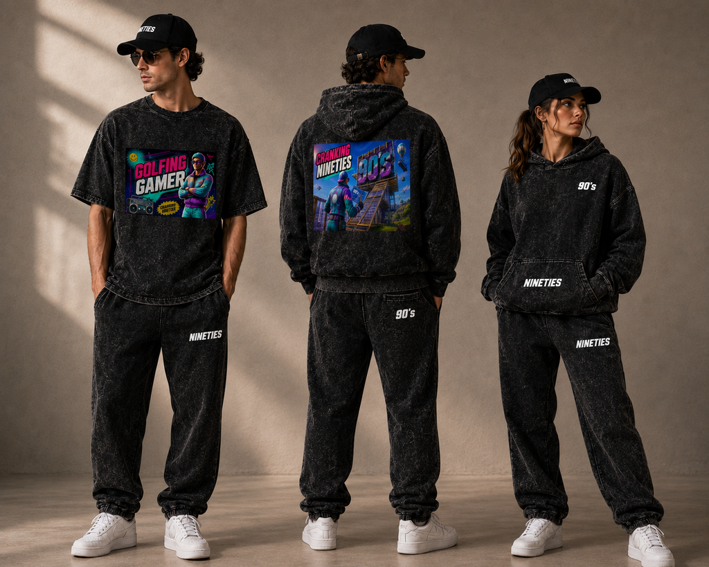 Sweat à Capuche Lourd Neige Délavé Effiloché à la Main - Cranking NINETIES