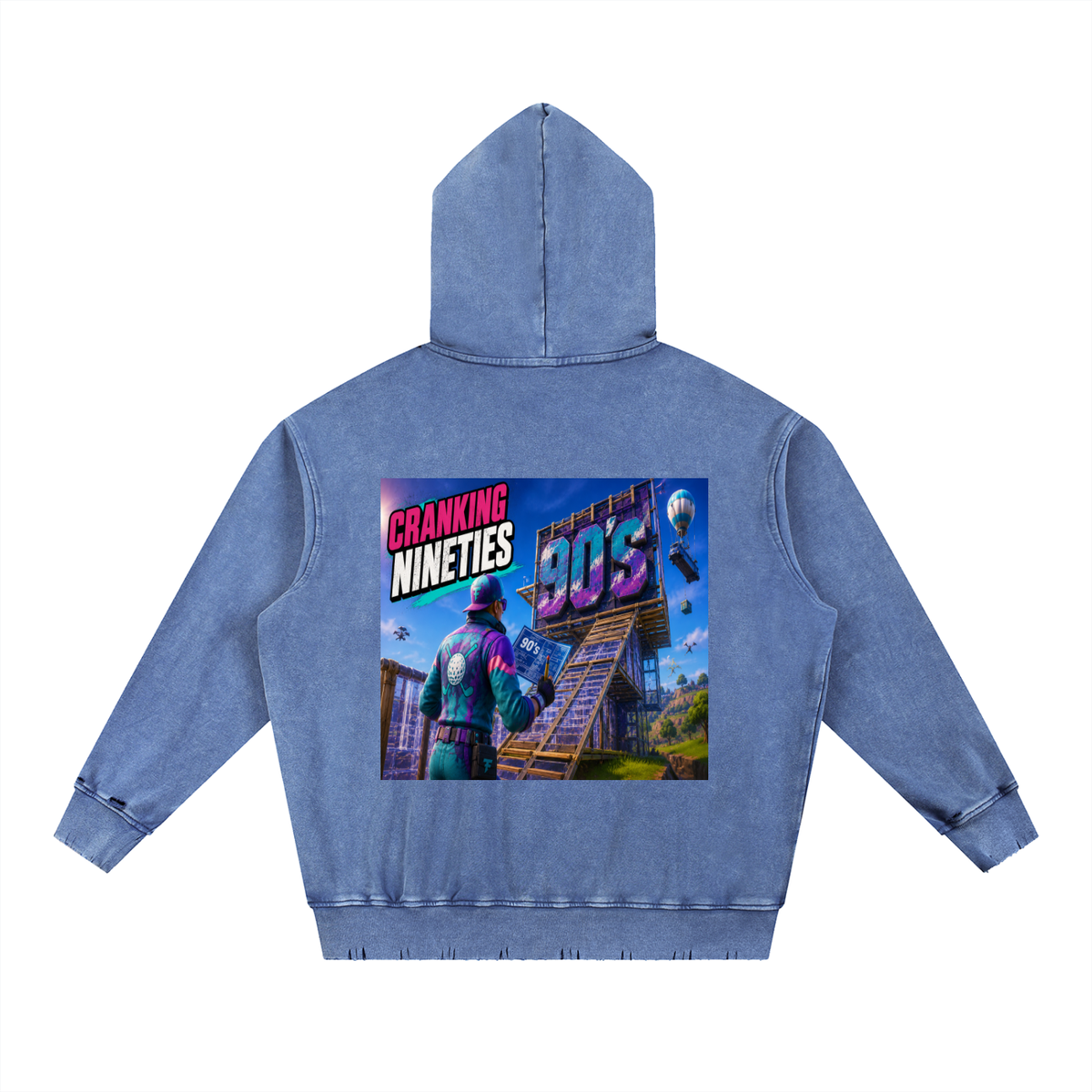 Sweat à Capuche Lourd Neige Délavé Effiloché à la Main - Cranking NINETIES