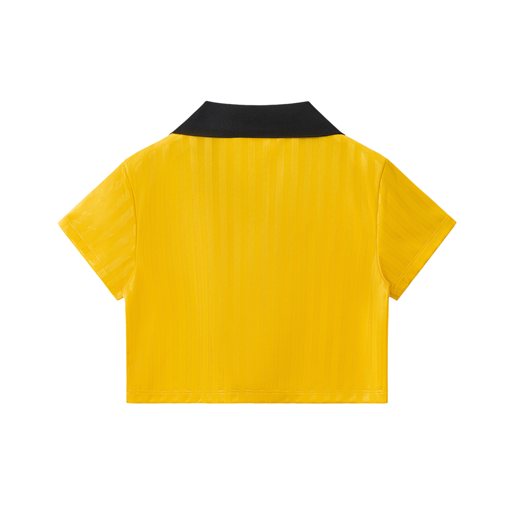 Womens Contrast Collar Striped Cropped Jersey Polo