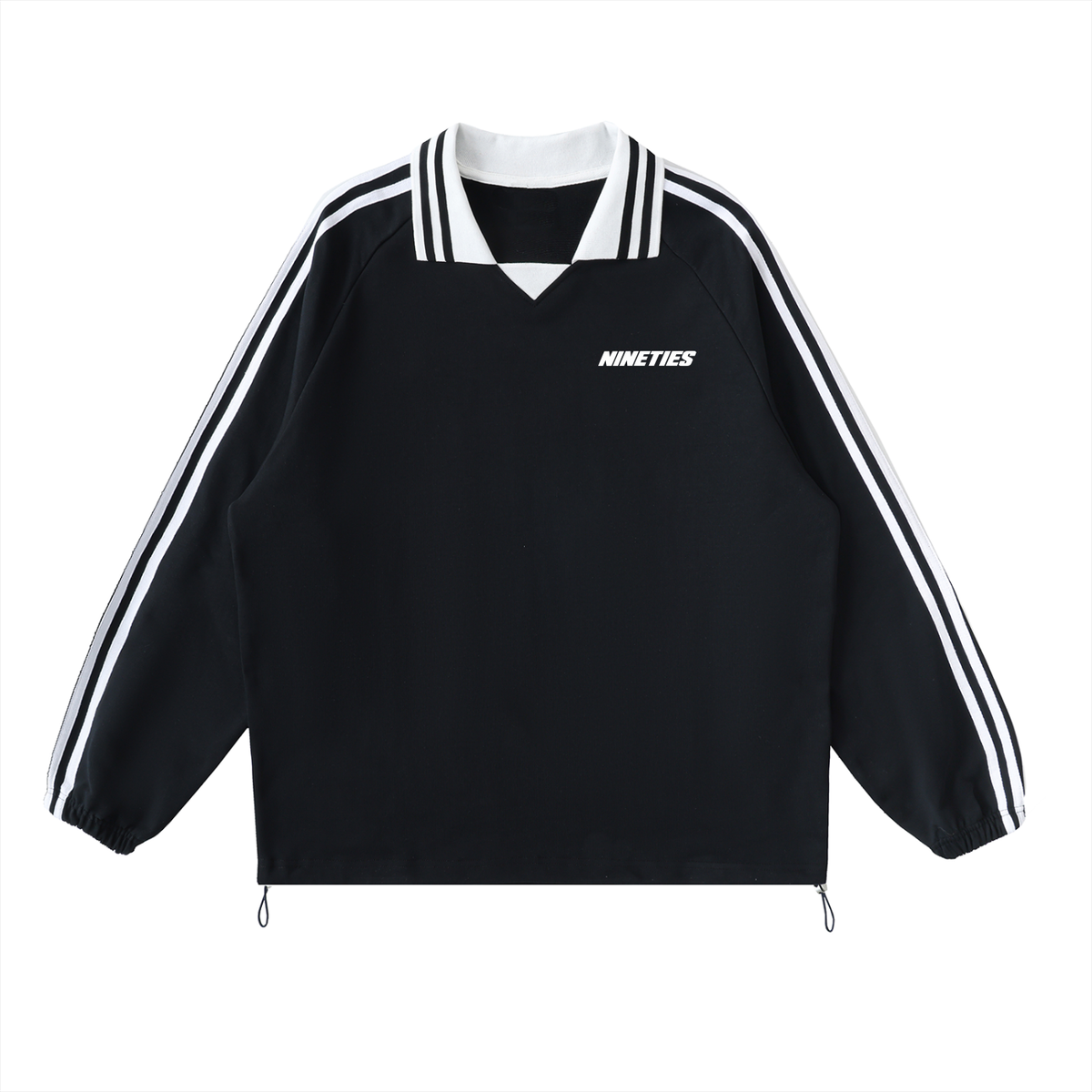 Unisex Contrast Striped Lapel Collar Sweatshirt