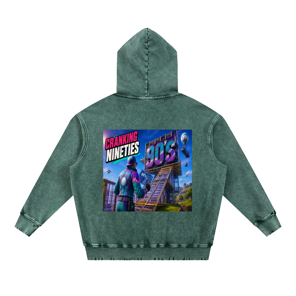 Sweat à Capuche Lourd Neige Délavé Effiloché à la Main - Cranking NINETIES