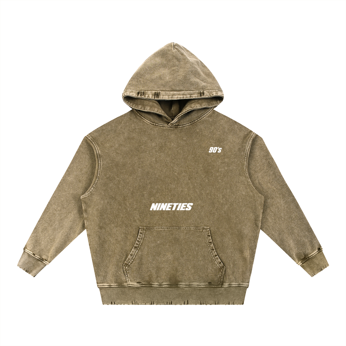 Sweat à Capuche Lourd Neige Délavé Effiloché à la Main - Cranking NINETIES