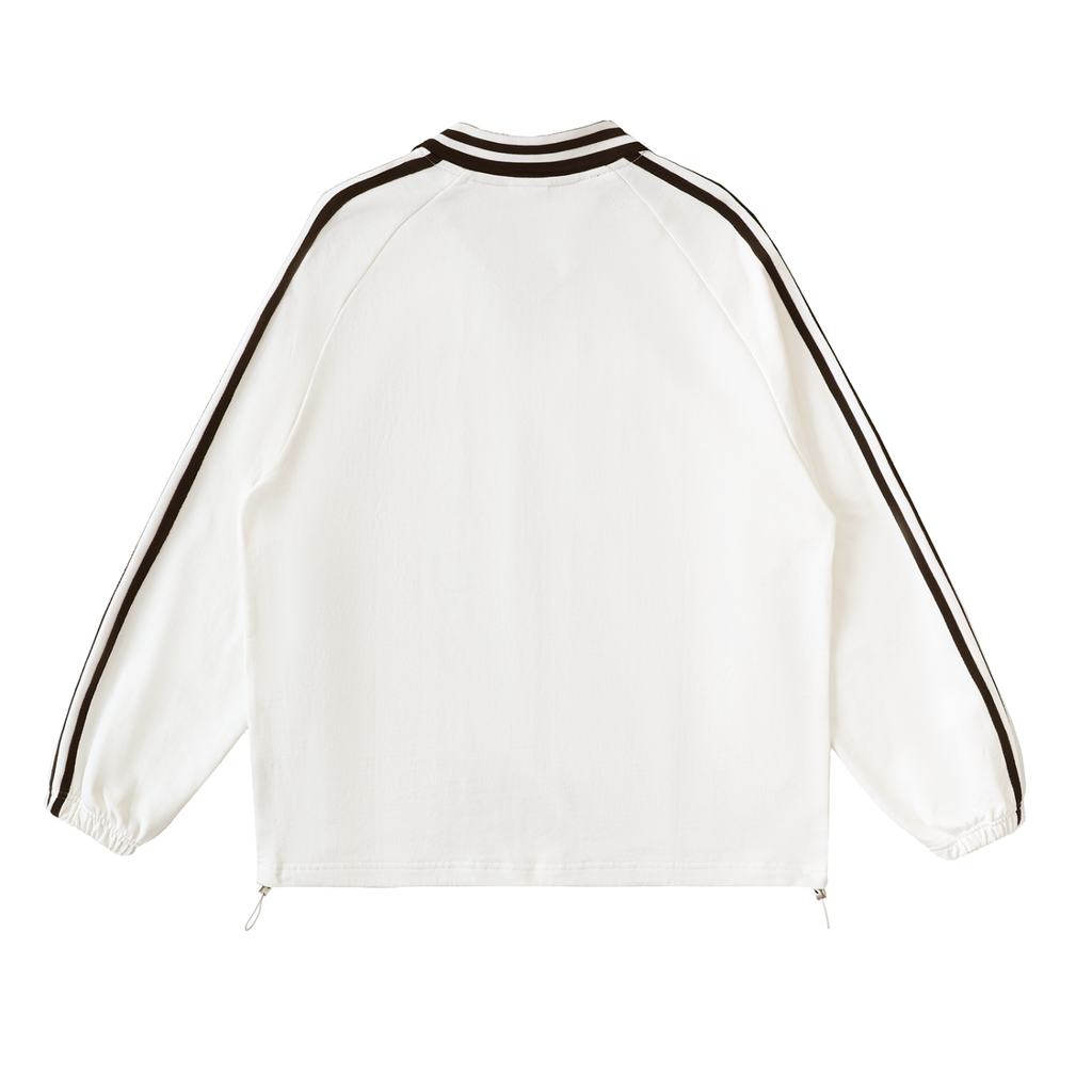 Unisex Contrast Striped Lapel Collar Sweatshirt