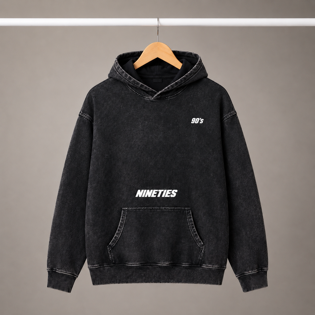 Sweat à Capuche Lourd Neige Délavé Effiloché à la Main - Cranking NINETIES