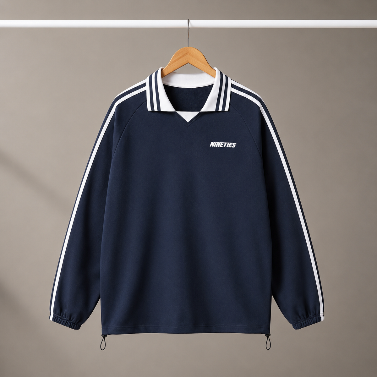 Unisex Contrast Striped Lapel Collar Sweatshirt