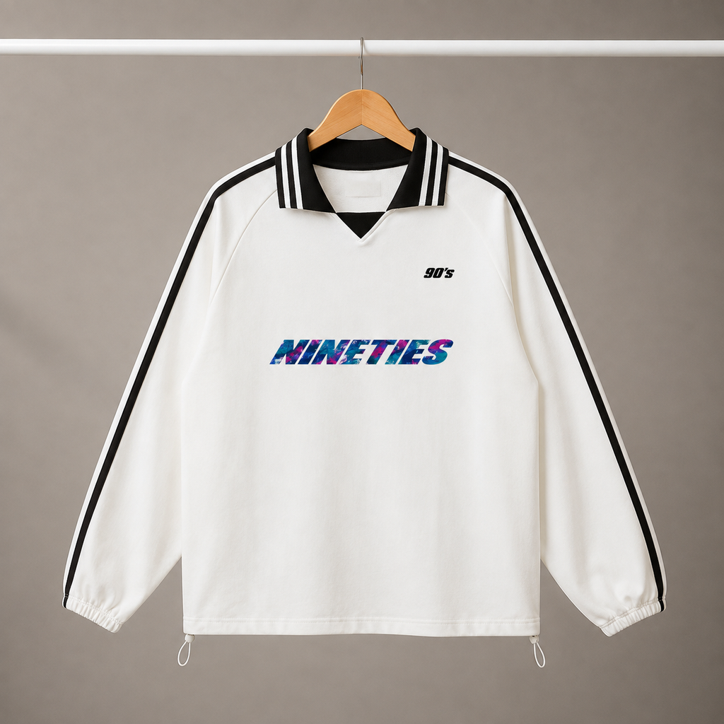Unisex Contrast Striped Lapel Collar Sweatshirt