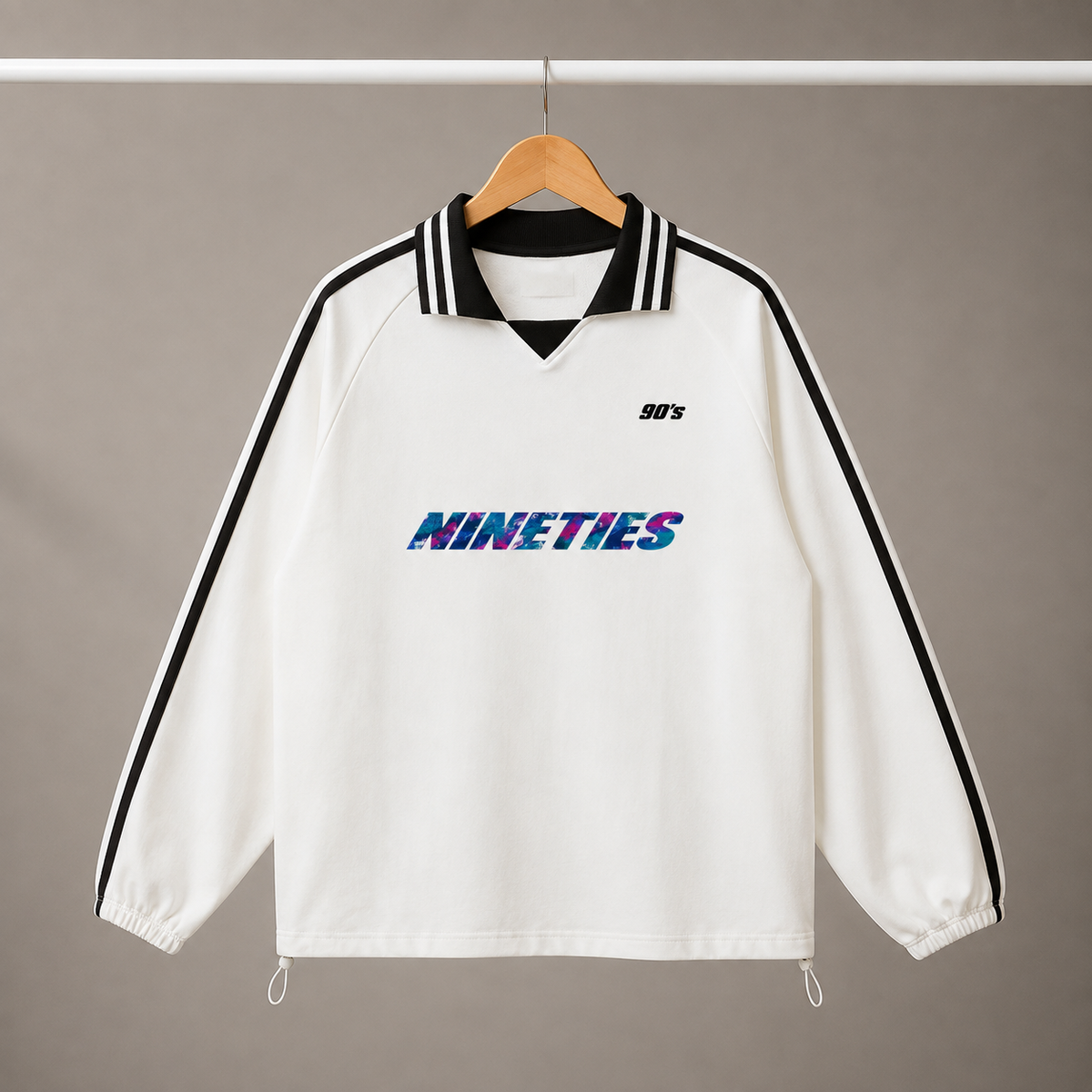 Unisex Contrast Striped Lapel Collar Sweatshirt