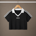 Womens Contrast Collar Striped Cropped Jersey Polo