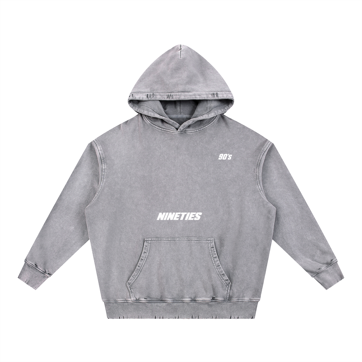 Sweat à Capuche Lourd Neige Délavé Effiloché à la Main - Cranking NINETIES