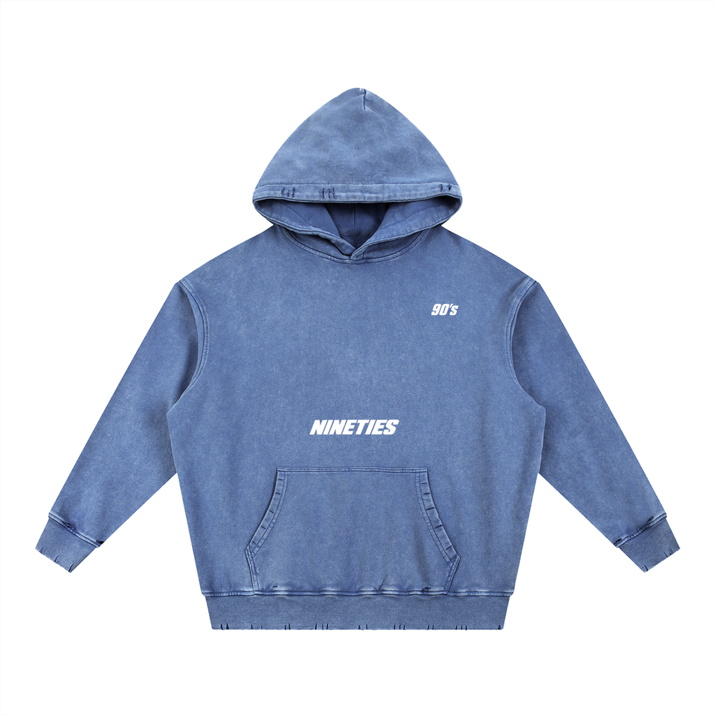 Sweat à Capuche Lourd Neige Délavé Effiloché à la Main - Cranking NINETIES